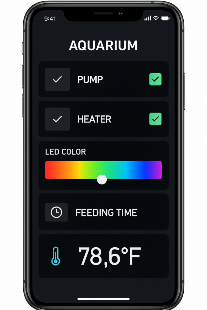  Smartphone App Interface of IoT Aquarium System Control with ESP32